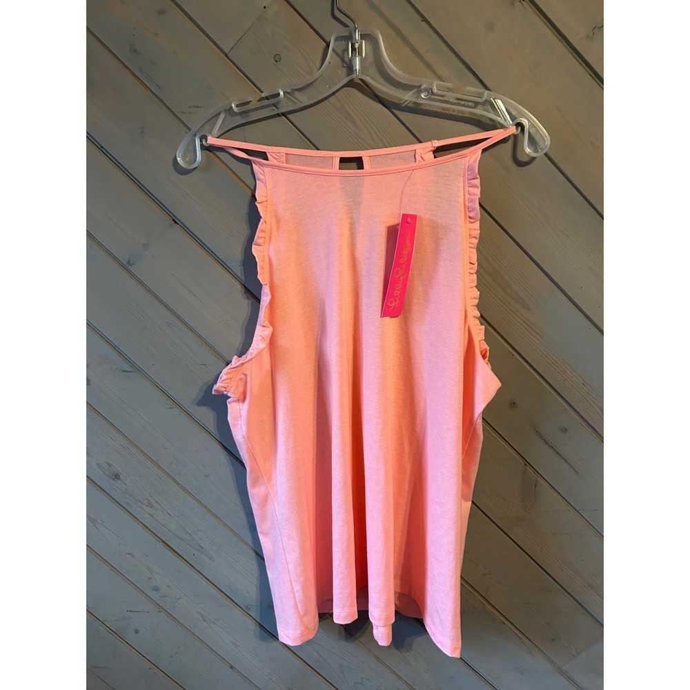 Lilly Pulitzer Etta Pink Ruffle Sleeveless Tank Top Keyhole Back XL New